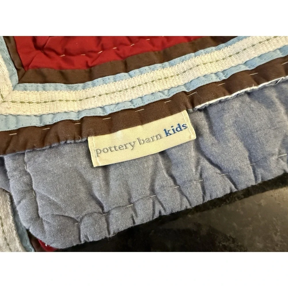 6 pc POTTERY BARN KIDS‎ Twin Quilt Sham Pillows Varsity Sports Plaid Patchwork